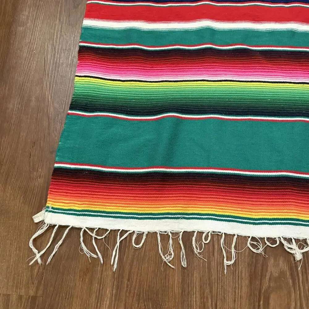 NWOT Vintage Mexican‎ Serape Saltillo Blanket Woven Stripes Southwest Wool 76x47